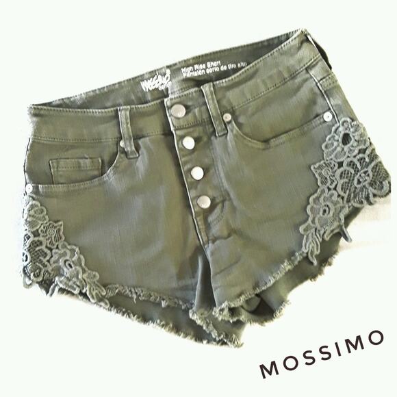 MOSSIMO Green Denim Shorts Size M Jean Cut Offs Lace Crochet Summer Festival - Picture 2 of 5